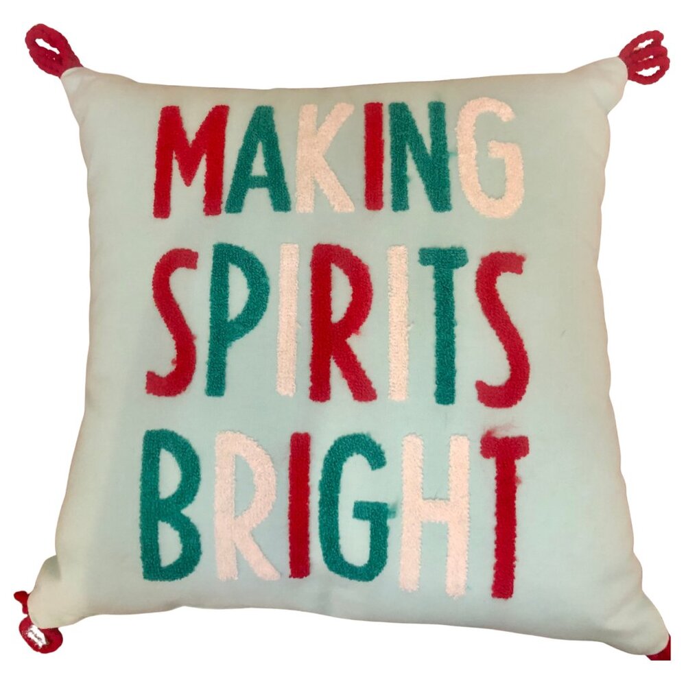 "Making Spirits Bright" throw pillow, a holiday-themed